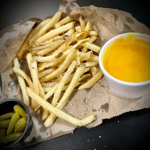 french fries and mustard