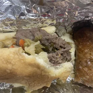 Italian Beef and Mild Sausage Sandwich