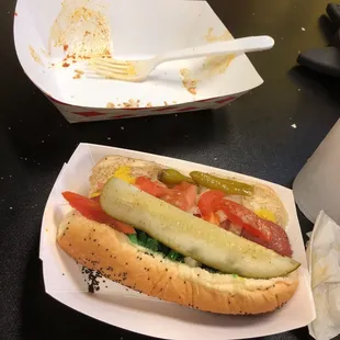 My Chicago dog and my sons meatball sub, took too long to take the photo.