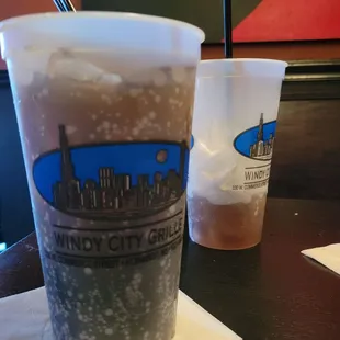 Drinks...you can ask for a lid when you leave and take a fresh soda with you.