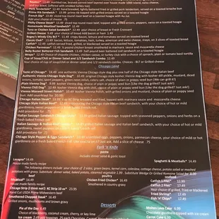 the menu and prices