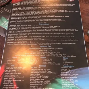 the menu and prices