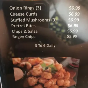 a menu for a happy hour app