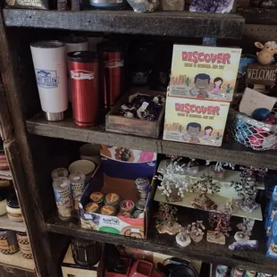 a shelf full of food items