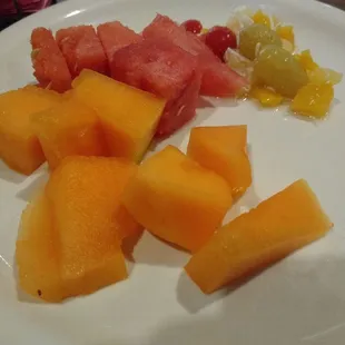Outstanding fresh cantaloupe, watermelon and fruit salad from the breakfast buffet.
