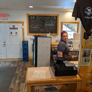 Friendly staff at the register.
