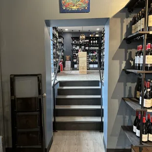 the entrance to a wine shop