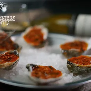on fire oysters on half shell