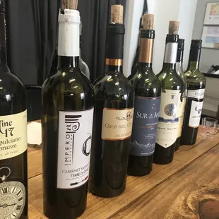 a row of wine bottles