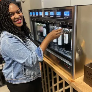 a woman in a wine store