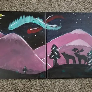 Final product! My boyfriend wouldn&apos;t cooperate with me until the end, so that mountains are different shades and the trees different sizes