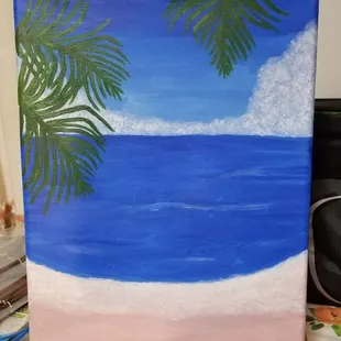 Trees and beach scene from the virtual painting event
