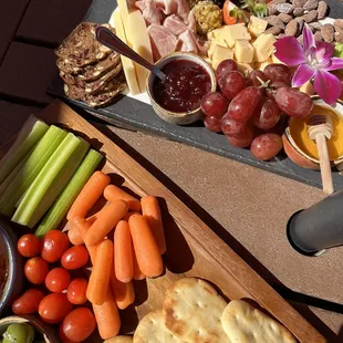 Hummus board (bottom) &amp; Carmel board (top)