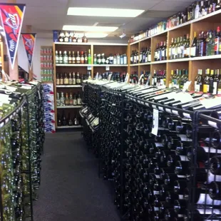 rows of wine bottles