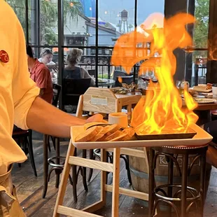 Saganaki on fire