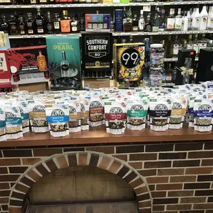 shelves of liquor and beer in a liquor store