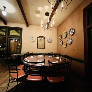 a table and chairs in a restaurant