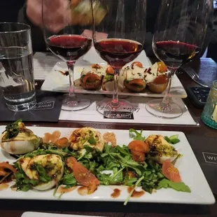 Deviled eggs. Wine, bruschetti