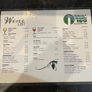 the menu for the wine list