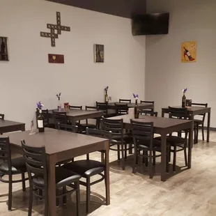 empty tables and chairs