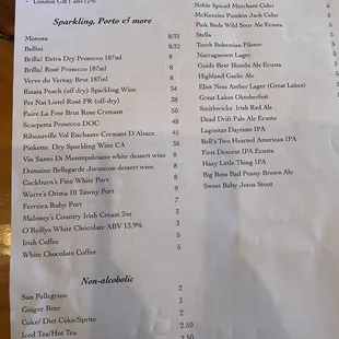 a list of wines
