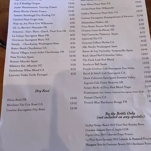 a menu for a wine tasting