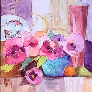 In stock: Watercolor Still life painting 16x20 on WC Canvas. 
Available: Digital file