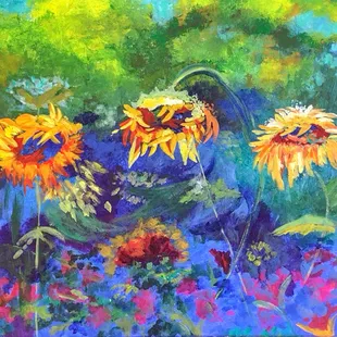 In Stock: Cheerful Sunflowers Acrylic on Canvas16x20.
Also Available: digital file