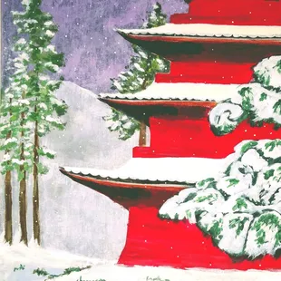 Instock: Acrylic on Canvas Painting-  16x20 Red Pagoda
Also Avail: Digital file