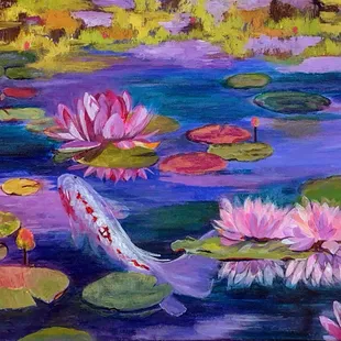 In stock: Quiet Pond painting. Acrylic on Canvas 16x20 
Also Available: digital file