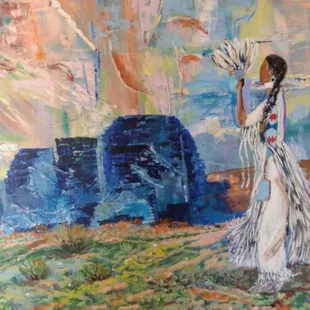 In Stock: Lovely Fan dancer in Chaco, Acrylic on Canvas 18x24.
Also  Available: digital file