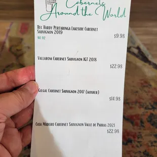 International Cabernet Sauvignon Tasting (12/02/2023), 12 wines for $29.