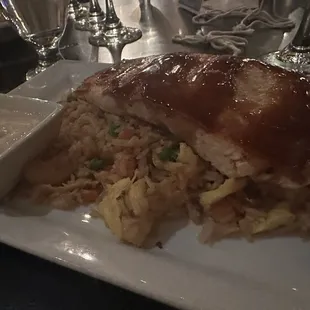 salmon with shrimp fried rice