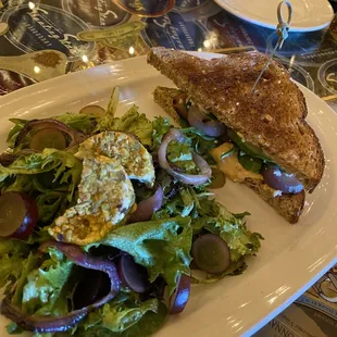 Half soup/half salad lunch special - pistachio salad and veggie sandwich