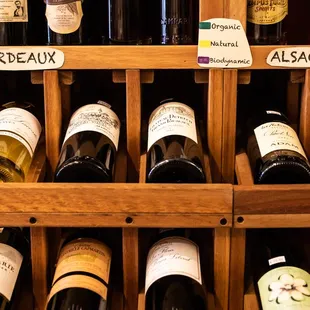 bottles of wine in a wine rack