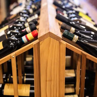 a row of wine bottles