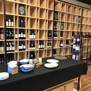 a table with wine bottles on it