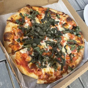 Flatbread pizza brought over from Chadra mezza next door!