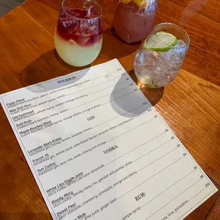 menu and drinks