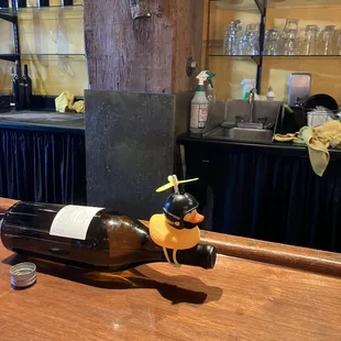 Even the wine bottles are part of the entertainment!