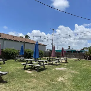 picnic tables and umbrellas