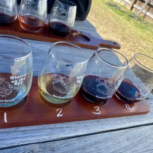 a flight of wine glasses