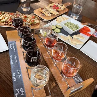 Wine flight, old fashioned flight, appetizers.