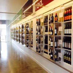 Wine displays, wine to red color-coded overhead.