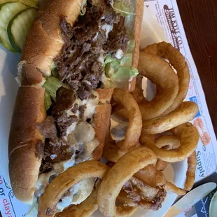 Cheesesteak and onion rings