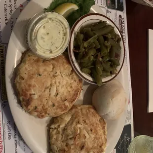 Crab cakes with green beans &amp; mac n cheese(not pictured)