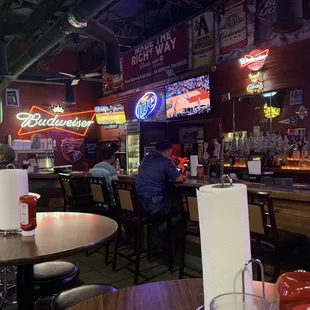 people sitting at tables in a bar