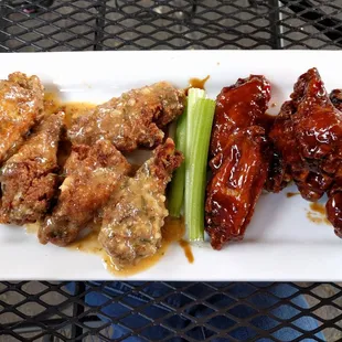 Garlic parmesan and barbecue wings