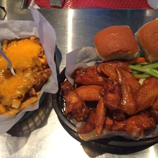 Massive wings and delicious chili cheese fries.