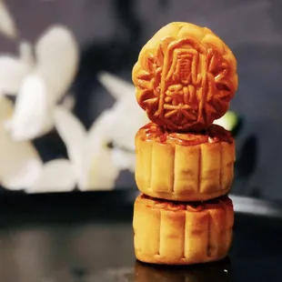 a stack of moon cakes